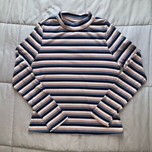 SHEIN Multicolor Striped Ribbed Mock Neck Long Sleeve Top Size XL